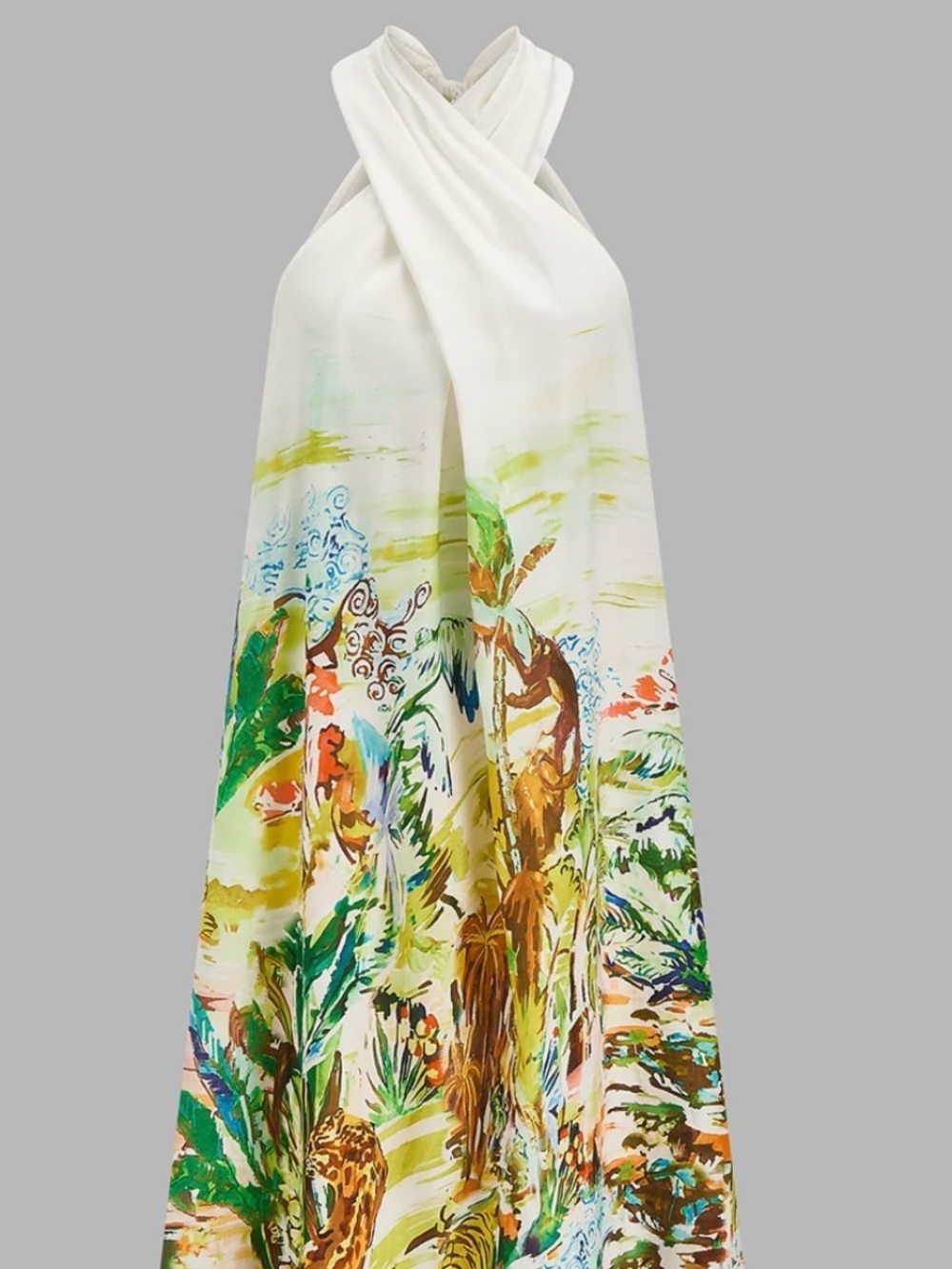 Cross-Neck Tropical Watercolor Print Maxi Dress - Picture 3 of 10